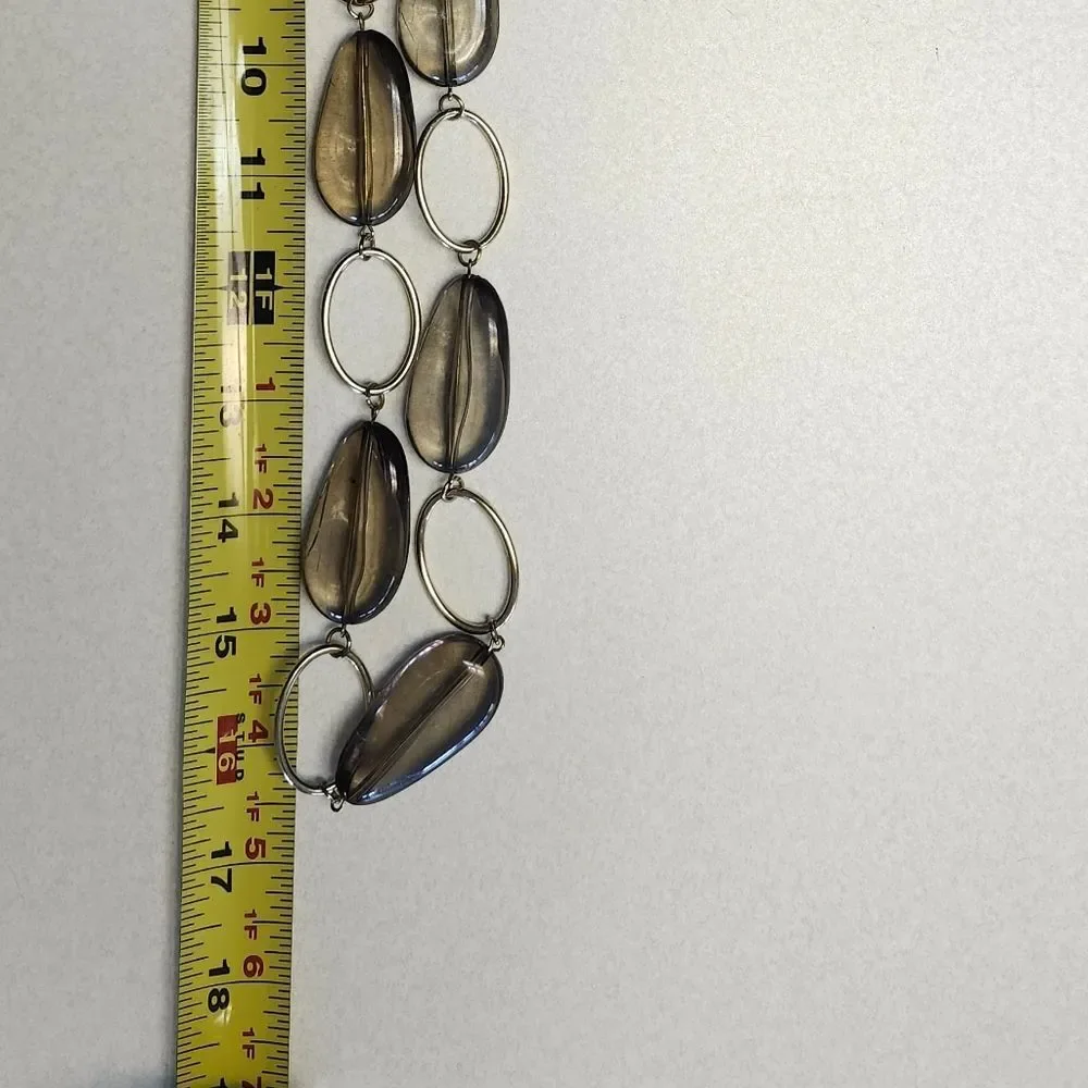 Gold Toned Loop Necklace With Brown/Black Clear Stones, 16